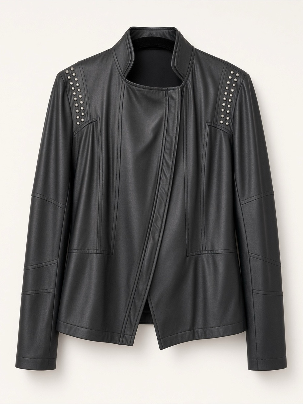 Limited Edition Clara Sun Woo Black Studded Liquid Leather Moto Jacket sz small